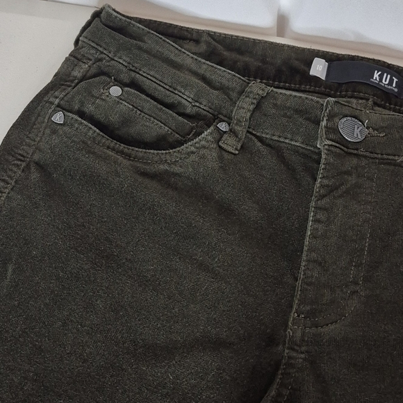 Kut From The Kloth Diana Skinny Dark Green Stretch Corduroy Pants - Size 10 - Picture 8 of 16